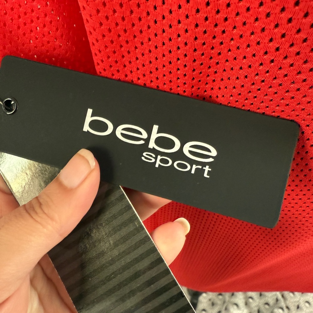 Bebe mesh logo tee red short sleeve top size S Y2K sporty clubwear - Picture 7 of 9